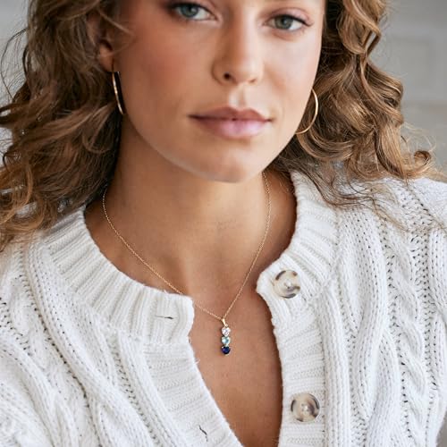 Custom 3 Stone Simulated Birthstone Heart Necklace (16"), 925 Sterling Silver Heart Drop Necklace for Women - Personalized Necklaces - Mom Necklace with Birthstones - Gifts for Mom3