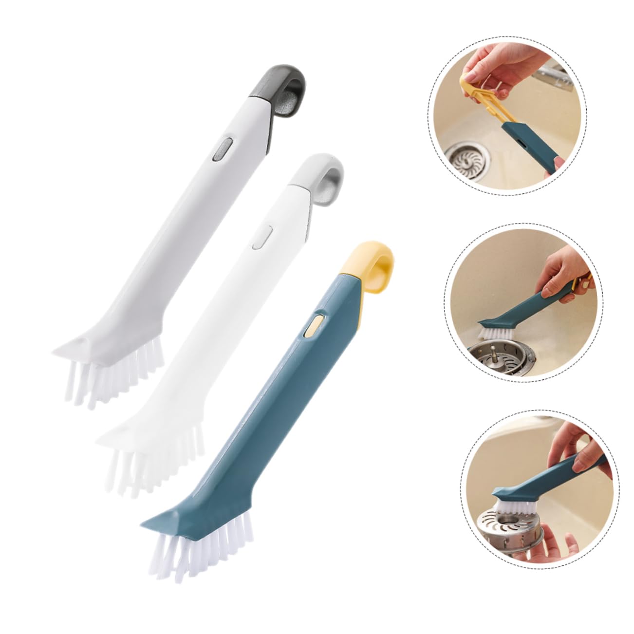 Juego de 3 cepillos de limpieza de cocina, estropajo de acero para platos, dispensador de jabón y toallitas ecológicas, perfecto para lavar platos y limpiar platos
