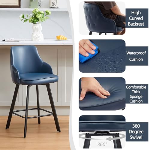Image of Swivel Bar Stools Set of 3, 26 inch Faux Leather Counter Stools with High Back