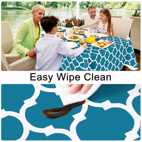 Image of Smiry Rectangle Table Cloth, Flannel Backed Vinyl Tablecloth, 70 inchx90 inch | Waterproof Plastic Tablecloths, Wipeable Table Cover for Dining, Indoor and Outdoor (Teal)