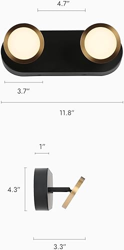 Miniatura 3 de Luces LED de tocador de baño, iluminación ajustable de baño de oro negro, luces de pared de 2 luces sobre el espejo, 11.8 pulgadas de longitud