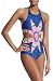 Oops Style Womens Tropical Tribal Starbasket Knot Front Padded One Piece Swimsuit, Blue, M
