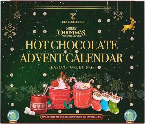 Hot Chocolate Advent Calendar 2025 Christmas - Hot Chocolate Gift Set, 24 Days Hot Chocolate Sachets, Mini Marshmallows, Candy Cane For Women Kids Advent Calendar