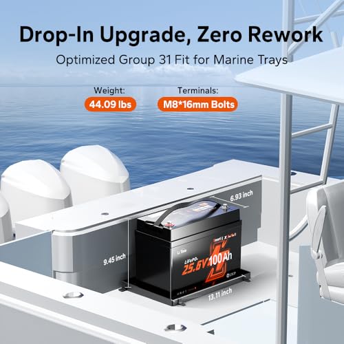 Image of LiTime 24V 100Ah Mini Bluetooth LiFePO4 Lithium Battery for Marine Boat Trolling Motors - Group 31+, 6000+ Deep Cycles, Low-temp Cutoff Protection