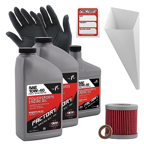 Factory Racing Parts Oil Change Kit compatible with Suzuki LT-Z400 Quadsport – Includes 2.5 Quarts of 10W-40 Full Synthetic Oil, 1 Filter, 1 Crush Washer, 1 Funnel, 1 Oil Change Reminder Sticker
