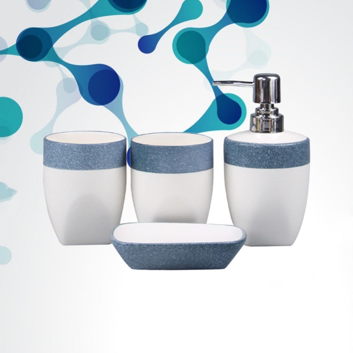 Mipcase 1juego Cerámica de Baño Set de Vaso para Cepillo de Dientes Soporte de Jabón Bandeja Color Azul Set de Accesorios para Cuarto de Baño Creativo y Práctico
