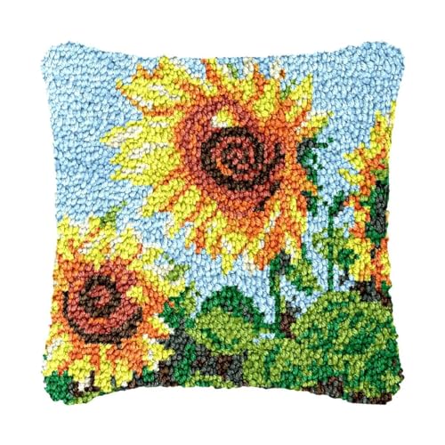 Image of bositigo Latch Hook Kits for DIY Throw Pillow Cover, Colorful Handmade Pillow Case for Home Decoration, Festival Gift 17x17inch (Flower-BZ150)