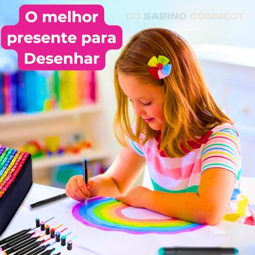 Kit Maleta Conjunto Canetinhas Coloridas Ponta Dupla Hidrográfica Canetas Marcador Permanente Estojo