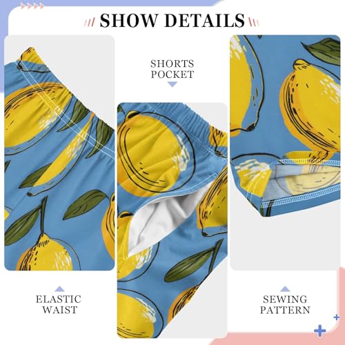 Lemon Blue Cute Cartoon Pattern Cute Pajama Pants, Soft Sleepwear Lounge Pants Pajama Pj Bottoms for 6-14 Years4