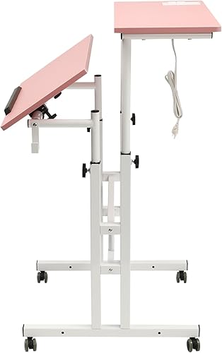 Miniatura 3 de Escritorio móvil para portátil de 24 pulgadas, mesa de computadora de altura ajustable, escritorio de pie móvil con panel inclinable de 180, 2