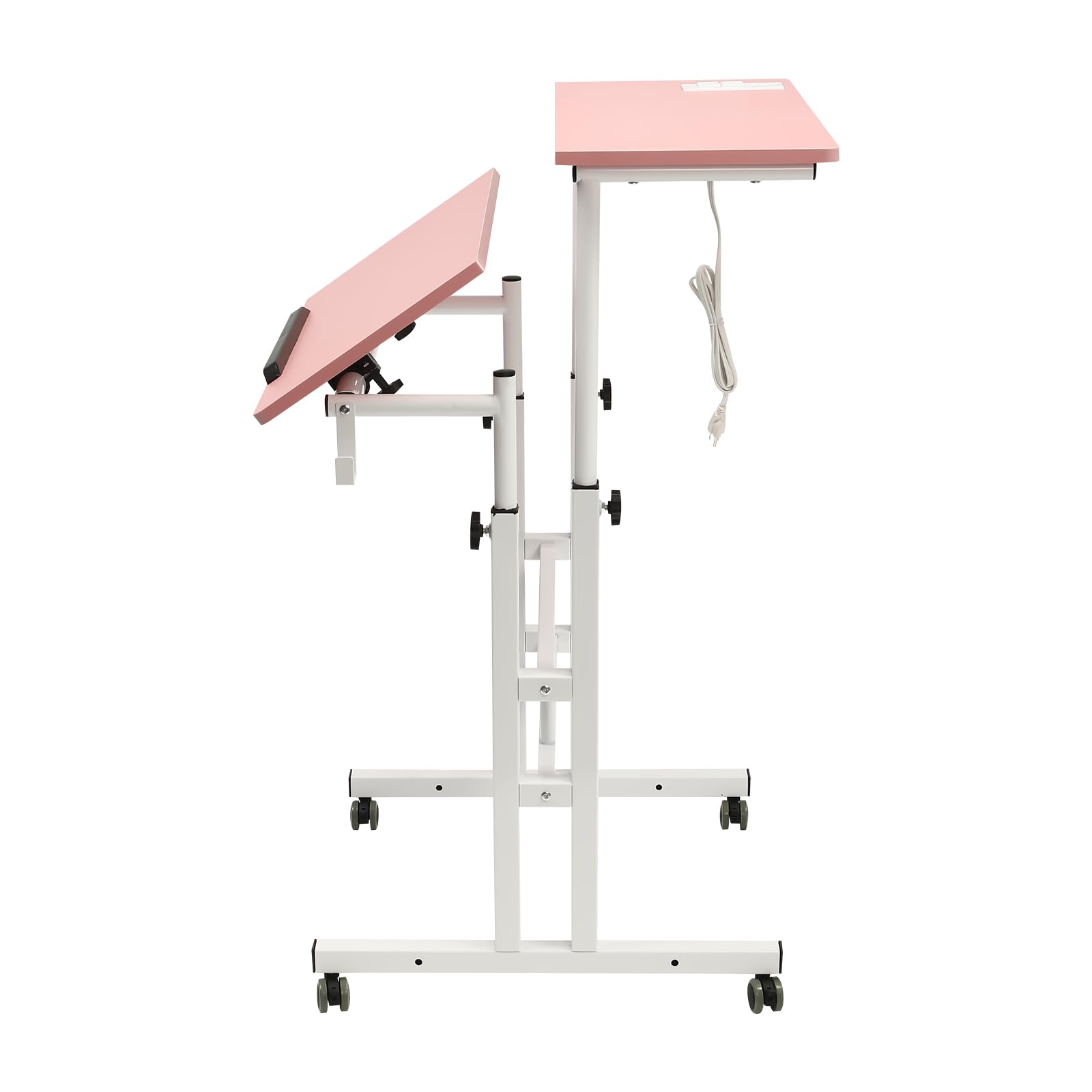 Mobile Stand Up Desk With USB Interfaces Socket Adjustable Standing Workstation With Wheels Home Office Sit Stand Rolling — view 7