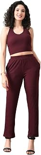 UNIfringe Women's Ribbed Co-ord Set | Sleeveless Crop Top & Straight Pants | Soft Stretchy Polyester Price In India