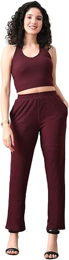 UNIfringe Women's Ribbed Co-ord Set | Sleeveless Crop Top &amp; Straight Pants | Soft Stretchy Polyester