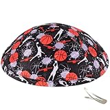 Zion Judaica Basketball Design Kippah for Adults and Kids Sports Kipah Printed Kippot Favorite Hobby Yamaka with Clips Theme Yarmulke for Bat/Bar Mitzvah Wedding Bris Souvenir Yamukas Jewish Skullcaps
