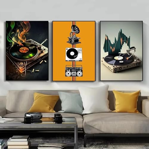 Poster vinyle de musique coloré impression HD sur toile lot de 3 tableaux 60x80cm sans cadre