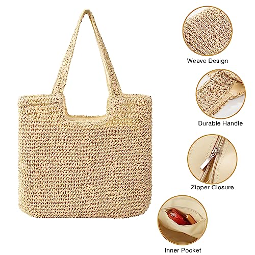 Image of Trifabricy Beach Bags for Women, Woven Straw Tote Bags,Large Beach Bag, Weaving Swim Shopping Travel Bag Waterproof