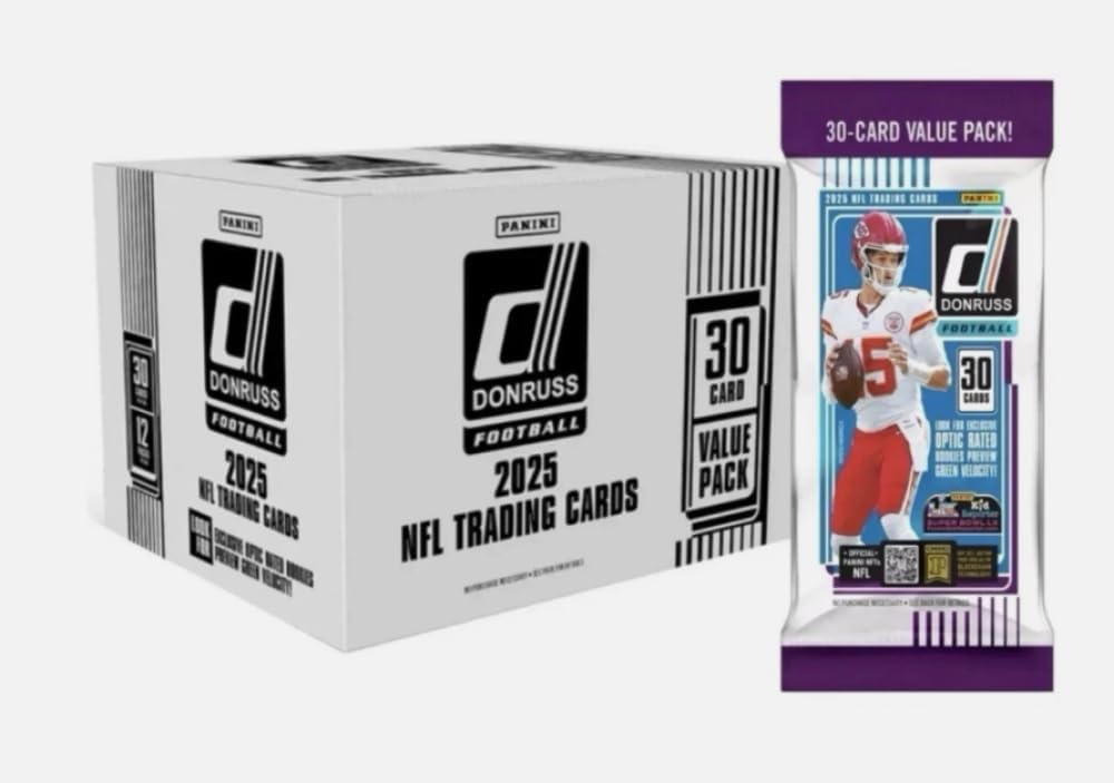 Panini 2025 Donruss NFL Football Factory Sealed Cello Value Box 12 Packs of 30 Cards. Chase the highly sought after Downtown Inserts