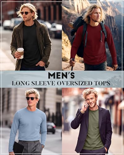 Image of August Alley 4 Pack Men's Big and Tall Cotton Shirts L-7XL, Long Sleeve Oversized Tops Loose Casual Large T-Shirts Basic Tee