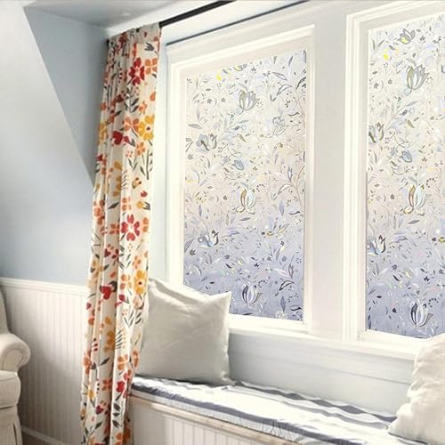 Image of LEMON CLOUD Window Film, Decorative Window Privacy Film, 3D Stained Glass Window Sticker,Anti-UV Sun Blocker Heat Control for Home(Rainbow Tulip Design,11.8 x 78.7 inches)