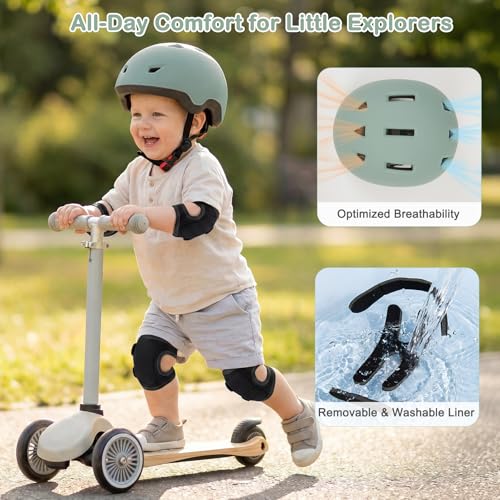 Image of Toddler Helmet and Knee Pads Set for 1-3 Years Old, Kids Bike Helmets with Toddler Knee Pads and Elbow Pads Set, Adjustable Baby Helmet for Balance Bike, Scooter, Tricycle, Bicycle