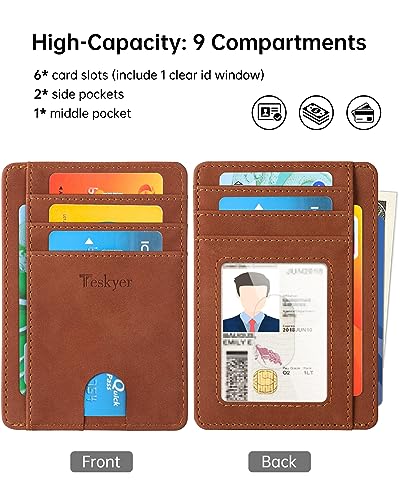 Image of Teskyer Slim Minimalist Wallet for Men, RFID Front Pocket Card Holder | Ultra Slim Front Pocket Design, 8 Card Slots, RFID Protection, Smooth Faux Leather for Everyday Carry