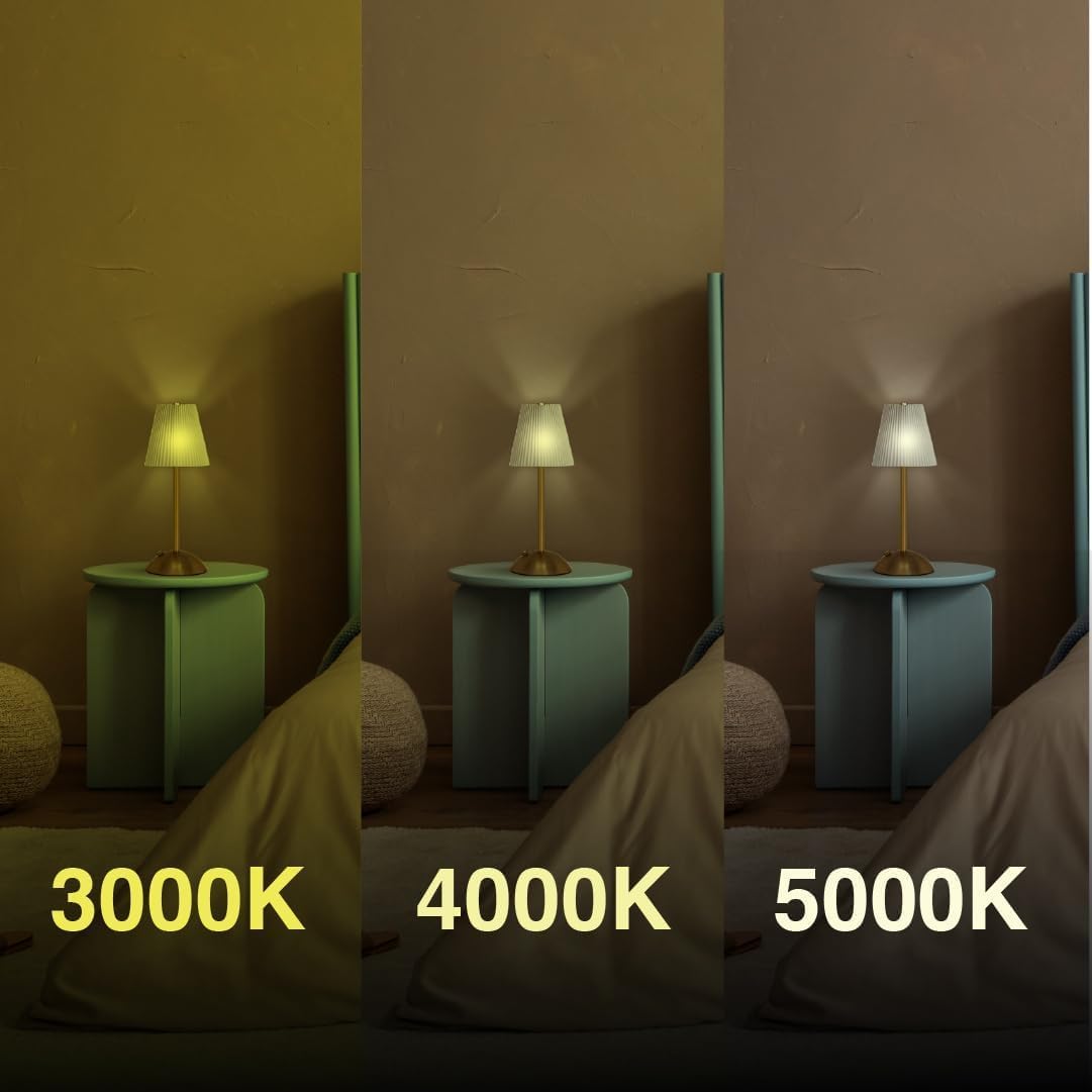 LEDVANCE Sylvania Cordless Lamp, LED Rechargeable Table Lamp with Battery Operated, USB-C, 3 Color Temperatures (3000/4000/5000K), Dimmable, Bedroom, Night Light, Coffee Shop, Brass - 1 Pack (66875)