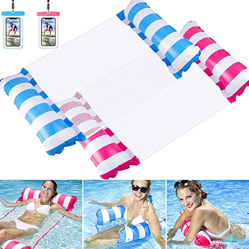 Premium Swimming Pool Float Hammock, Multi-Purpose Inflatable Hammock (Saddle, Lounge Chair, Hammock, Drifter), Water Hammock Lounge . ((Light Blue & Pink))