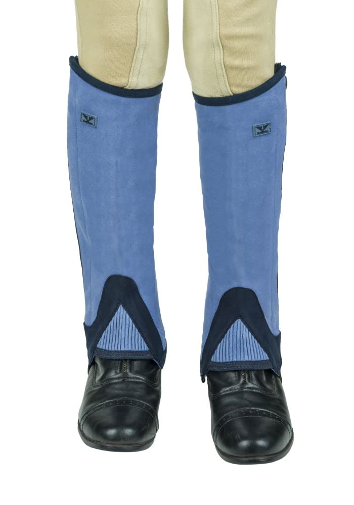 TuffRider Children's Keeneland Synthetic Half Chaps- Light Blue w/Navy- XS