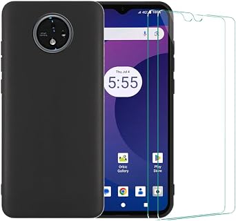 for Orbic-Joy-2 Phone Case with Tempered Glass Screen Protector RC656V [Soft TPU] Slim Matte Black Case [Lightweight] Shockproof Drop Proof Protective Phone Case for Orbic Joy 2 4G Smartphone