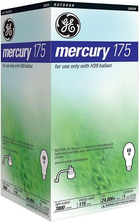 GE Lighting 26439 175 Watt White Mercury Vapor Light Bulb