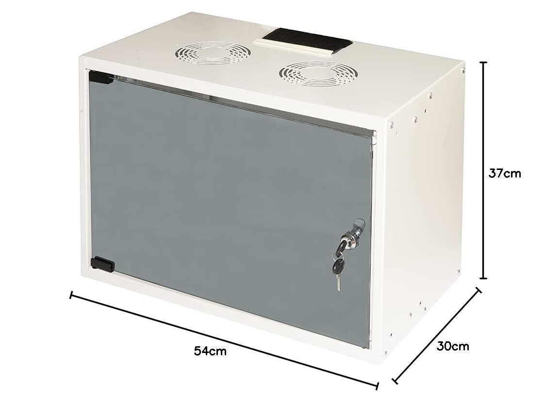 Link LK1907U30E - Armario para Rack de 19 Pulgadas, 6 Unidades de Pared para Redes (A) 370 x (L) 540 x (P) 300 mm, Gris, Puerta de Cristal