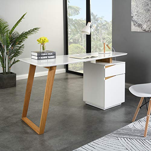 Cherry Tree Furniture Soren White/Oak Desk with Cupboard