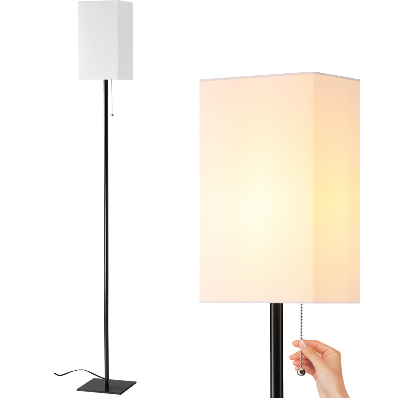 Floor Lamp for Living Room, Modern Standing Lamp for Bedroom with Linen Shade, Black Corner Floor Lamp for Office Kids Room, Bulb Included