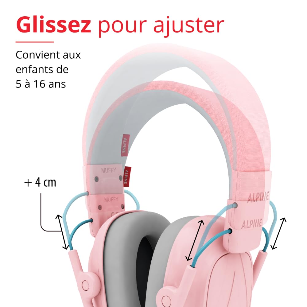 Alpine Muffy Casque Anti-Bruit pour Enfants jusqu’à 16 ans | Protection Auditive Certifiée CE | Réduction du Bruit 25 dB | Produit Sensoriel pour l’Autisme | Confortable et Réglable | Rose