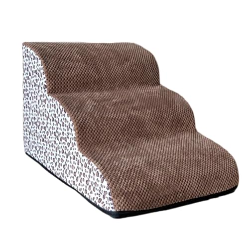 「NexPon」犬用階段 滑り止めペットスロープ ベッド用 25D/30D スポンジはしご 犬用スロープ ペットドッグステップ 2/3/4/5段 トレーニング階段 取り外し可能で洗濯可能 (25D,レオパード柄ブラウン,3ステップ60*40*40CM)