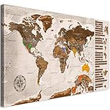 murando Rubbelweltkarte deutsch Pinnwand 90x45 cm beige Weltneuheit: Weltkarte zum Rubbeln Laminiert Rubbelkarte mit Fahnen/Nationalflaggen Inkl. 50 Markierfähnchen/Pinnnadeln k-A-0224-o-c
