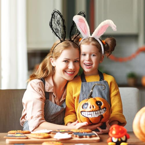 QIZHIQIAMY Hasenohren Haarreif Schwarz Spitze Halloween Hasen Ohren Haarreif Black Bunny Ears Kostüm für Erwachsene Halloween, Karneval Hasenohren Kostüm Accessoires