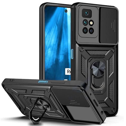 Image of AESTMO Tough Armor Redmi 10 Prime 5G Bumper Back Case Cover | Ring Holder & Sliding Camera Shield Cover | 360 Degree Protection Back Case Cover for Redmi 10 Prime 5G (Black)