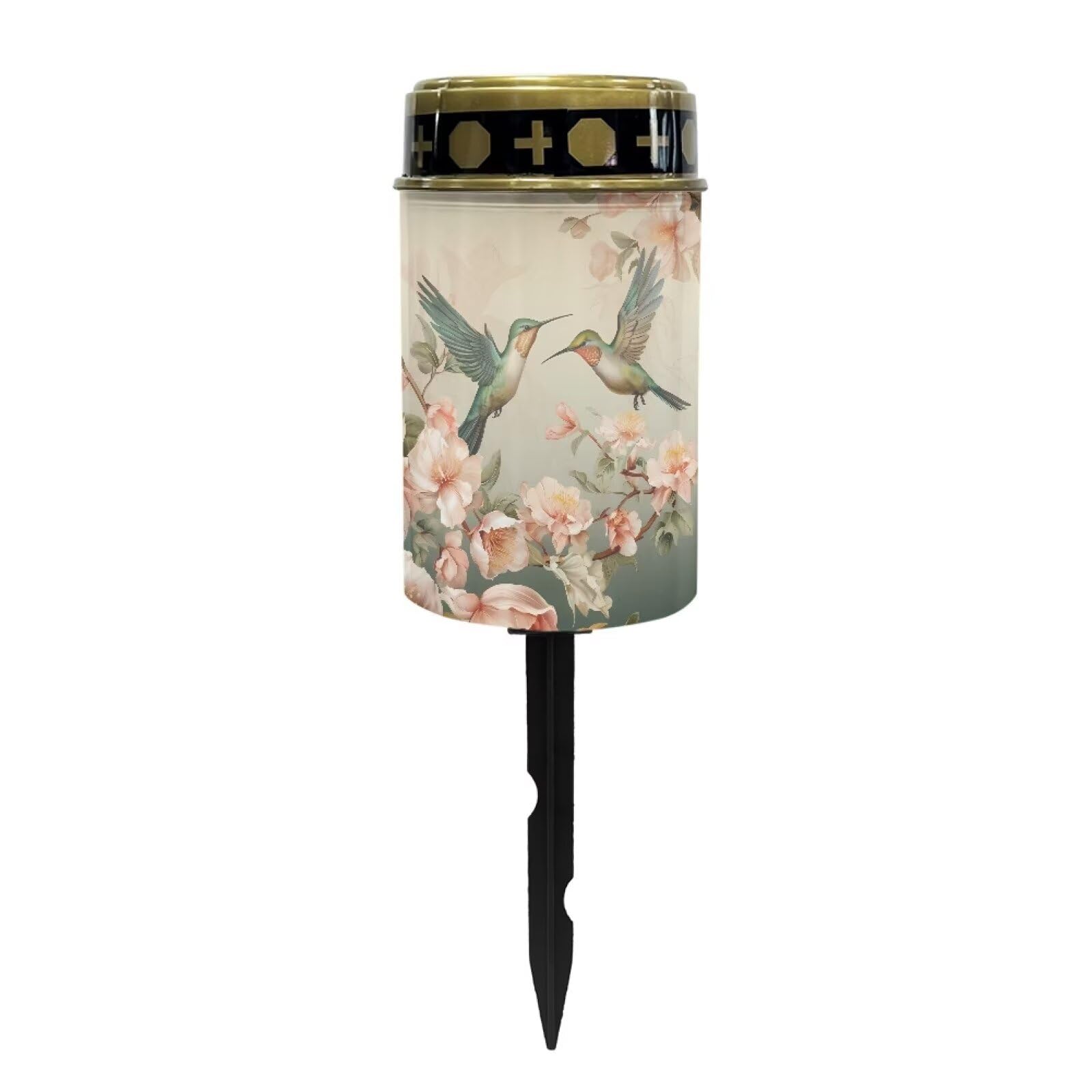 Poceacles Outdoor Solar Stake Light Cemetery Memorial Candle, Hummingbird Flower Beige
