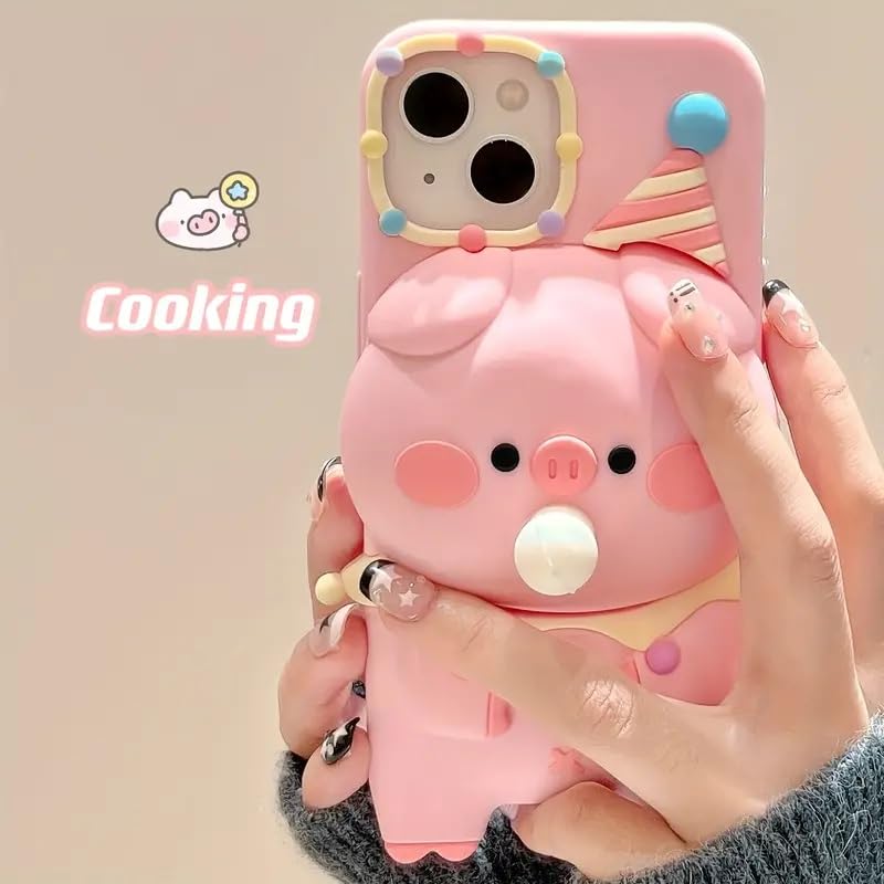 Image of COVERLY for iPhone 13 3D Pig Blowing Bubble Gum Case,Full Protective Squishy 3D Toy Lovely Piglet Back Case Pink Cartoon Cute Soft Silicone Fashion Fun Aesthetic Cover for Apple iPhone 13