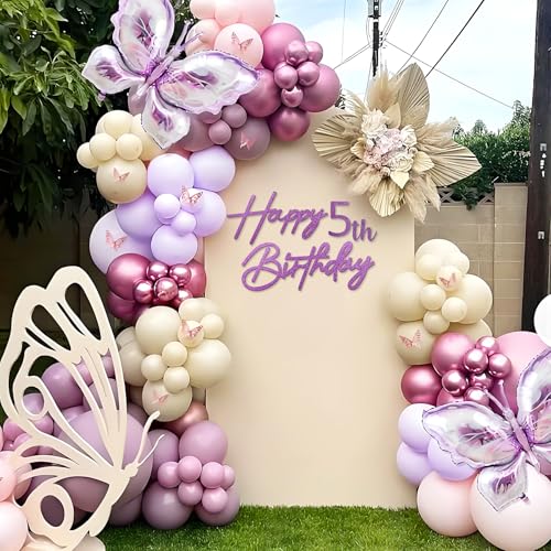 Image of Happy Birthday with 0-9 Numbers Sign for Backdrop - Glitter Felt Custom Age Happy Birthday Decal for Balloon Arch Birthday Decorations Baby Shower - Purple