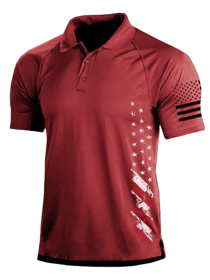 Men's Patriotic Vintage American Flag Independence Day Color Block Polo Shirt