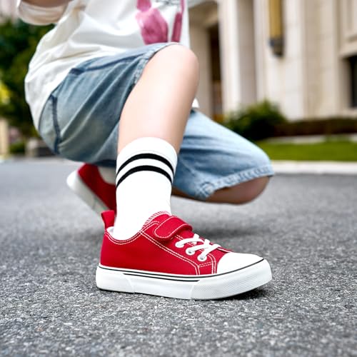 Image of Zoroadke Toddler Boys and Girls Sneakers Low Top Adjustable Strap Canvas Shoes for Kids