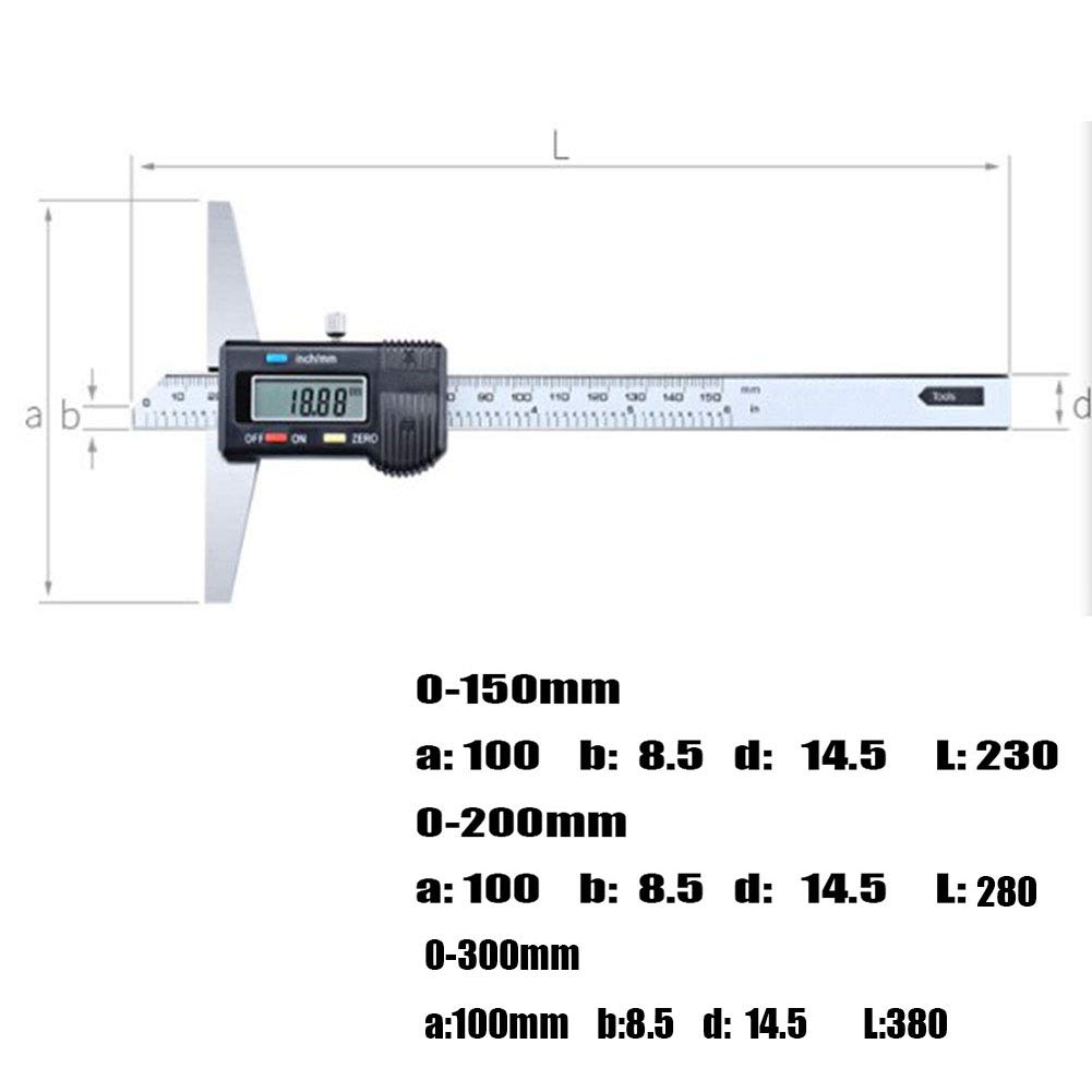 Jauge Profondeur Numérique Vernier Avec Boîte Rangement,Outil Mesure Jauge Micrométrique Acier Inoxydable 4CR13,Résolution 0.01Mm,Précision 0.01Mm,300mm