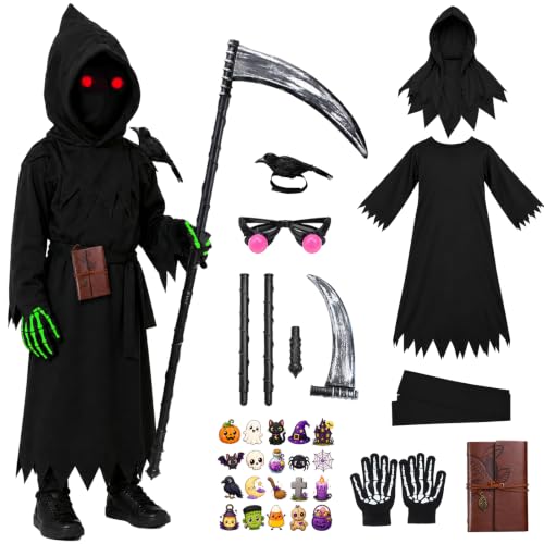 Lucky Merit 27 PCS Grim Reaper Halloween Costume for Kids Ages 5-12 - image 2