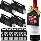 Mototo 30 PCS Kraft Paper Wine Bottle Boxes with Transparent Window Hanger Foldable Wine Bottle Empty Gift Boxes with Hanger for Valentines Christmas Candy Truffles Chocolate Cookies Packing, Black