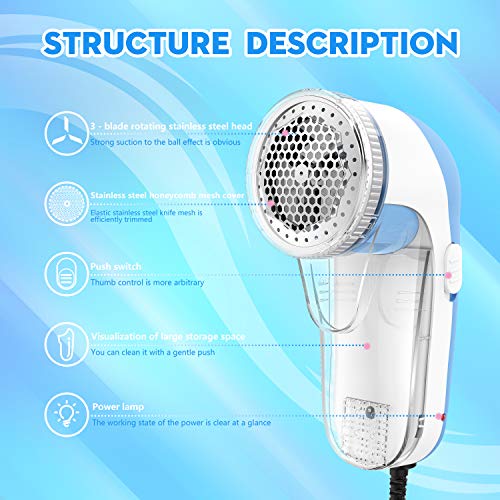 [Latest 2020] Lint Remover and Fabric Shaver, Electric Portable Sweater Pill Defuzzer Fuzz Balls Remover, 2 Replaceable Stainless Steel Blades for Clothes, ouch, Blanket, Curtain, Legging, Wool - Thumbnail 7