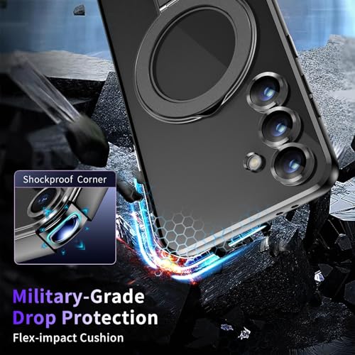 Image of Magnetic Stand & Full Camera Lens Protector Case for Samsung Galaxy S24 FE [Compatible with MagSafe][Military Drop Protective]Not Yellowing Clear Slim Soft S24 FE Phone Case for Women Men,Black