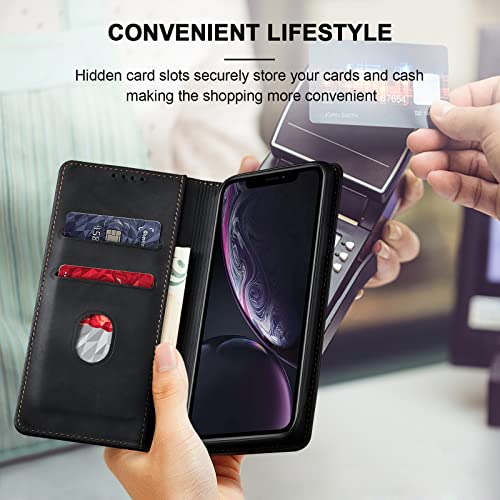 Image of Jasonyu Flip Wallet Case for iPhone XR,Black