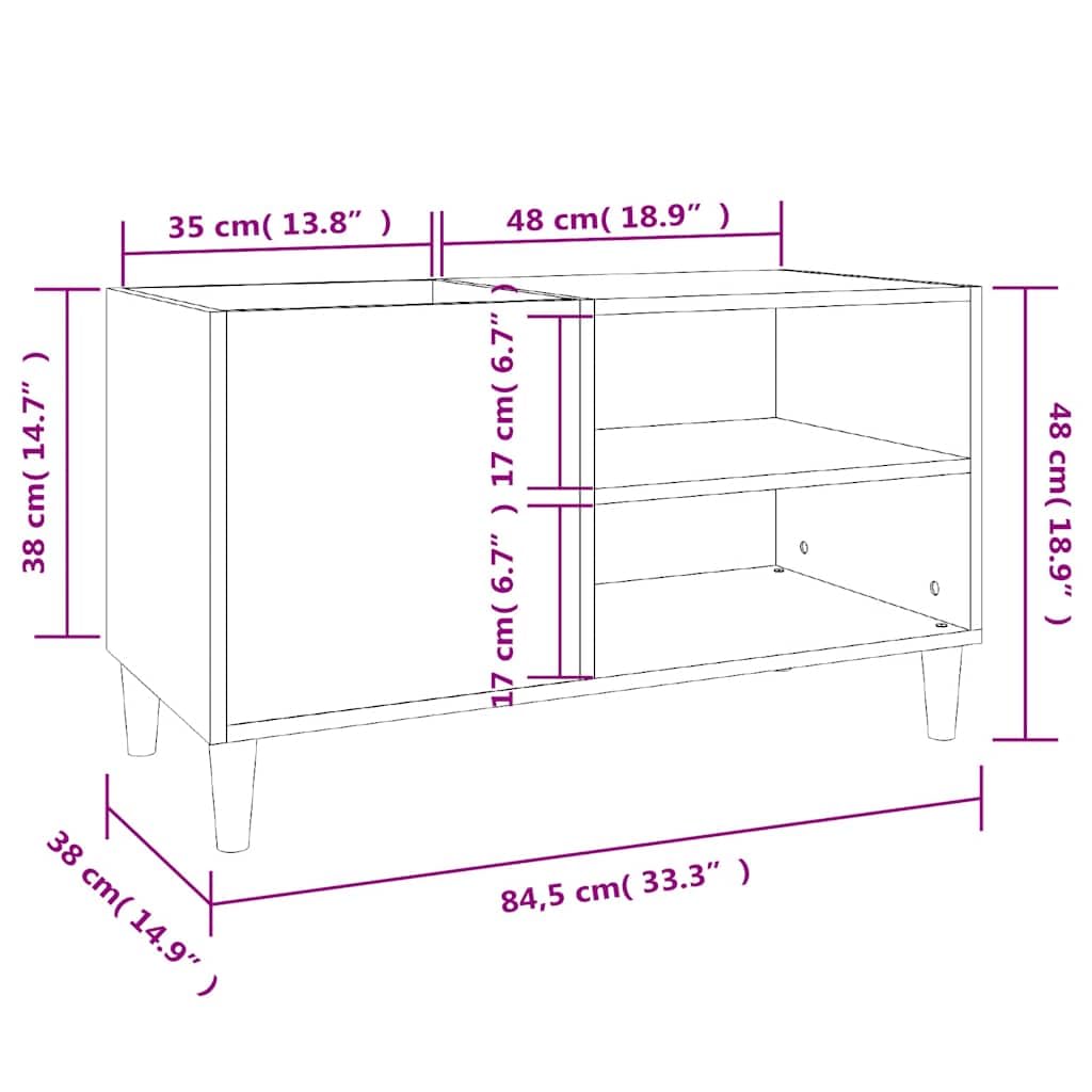 Armadio a pannelli in rovere Sonoma, con vano portaoggetti, 84,5 x 38 x 48 cm, gambe in legno stabili, spazioso per dischi in vinile, versatile come armadietto, mobile per il soggiorno con